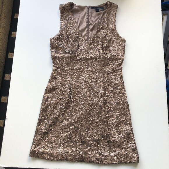 FRENCH CONNECTION Lucinda Brown Bronze Fitted Fully Sequinned Mini Dress US 8 - Picture 14 of 16
